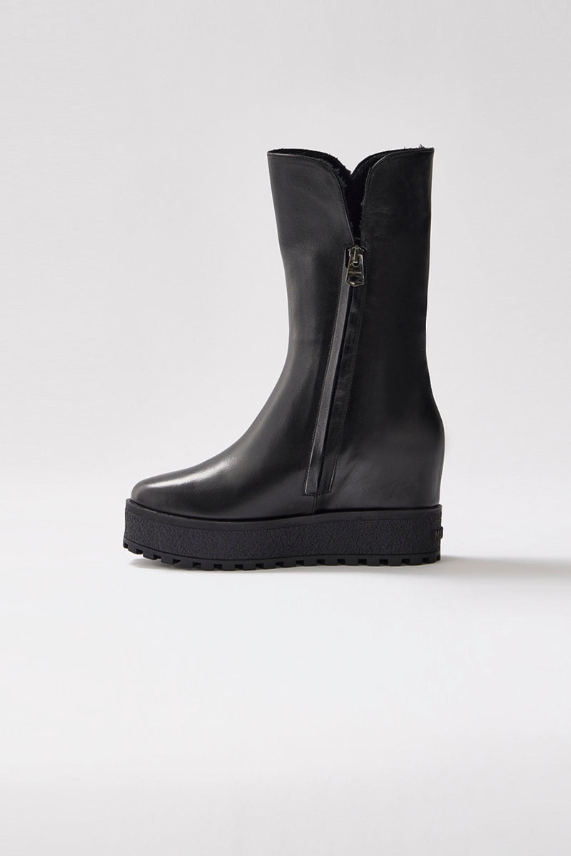 Mackage NOBLE shearling wedge (R) Läder Höga Stövlar Dam Svarta | 167VIRXGK