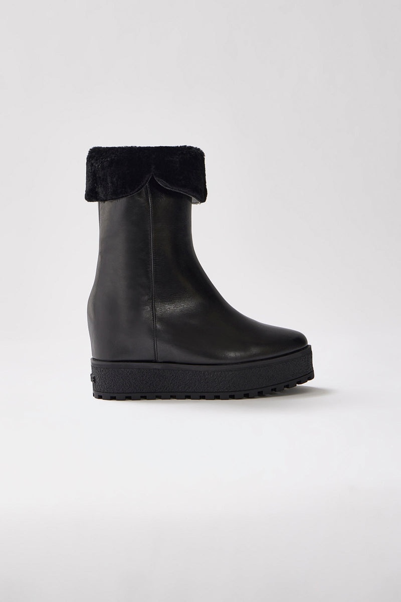 Mackage NOBLE shearling wedge (R) Läder Höga Stövlar Dam Svarta | 167VIRXGK