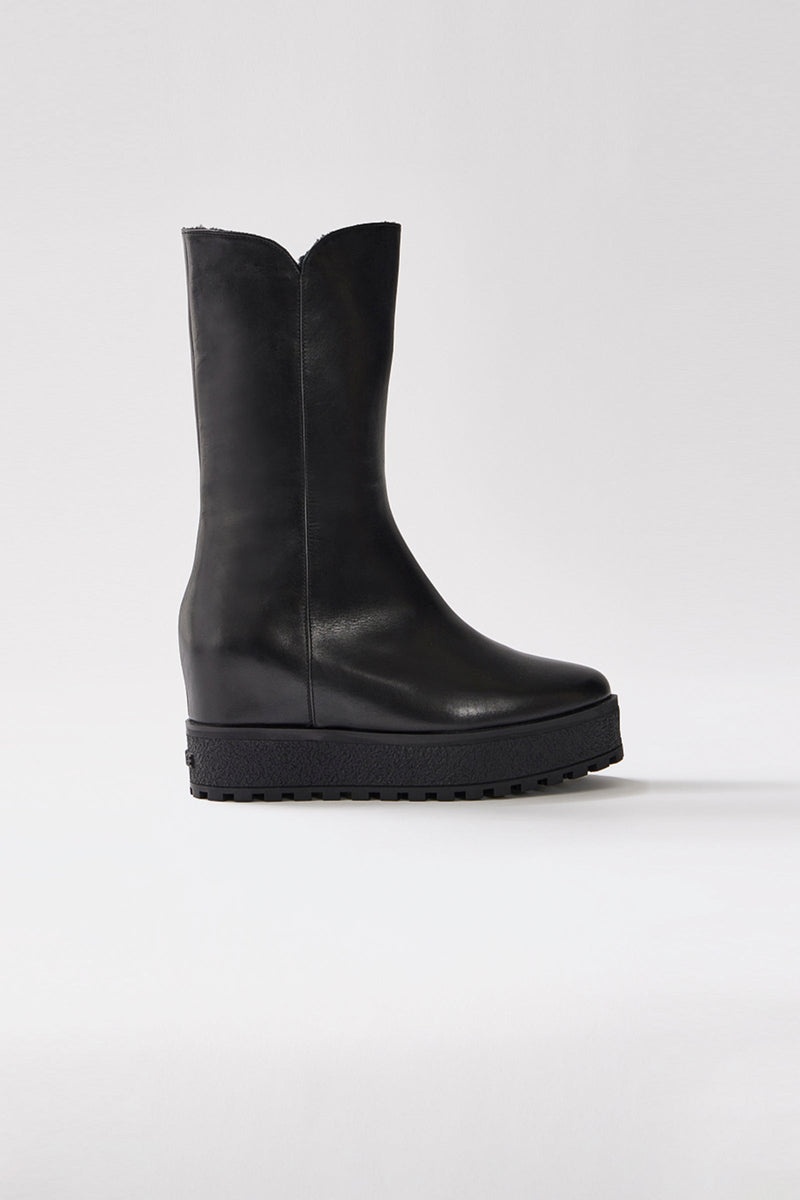 Mackage NOBLE shearling wedge (R) Läder Höga Stövlar Dam Svarta | 167VIRXGK