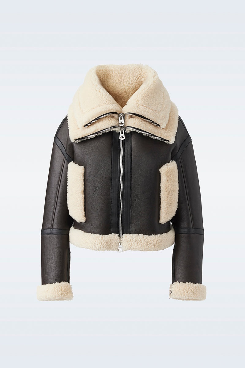 Mackage PENELOPA Sheepskin with double collar Läderjacka Dam Choklad | 859KRXEIQ