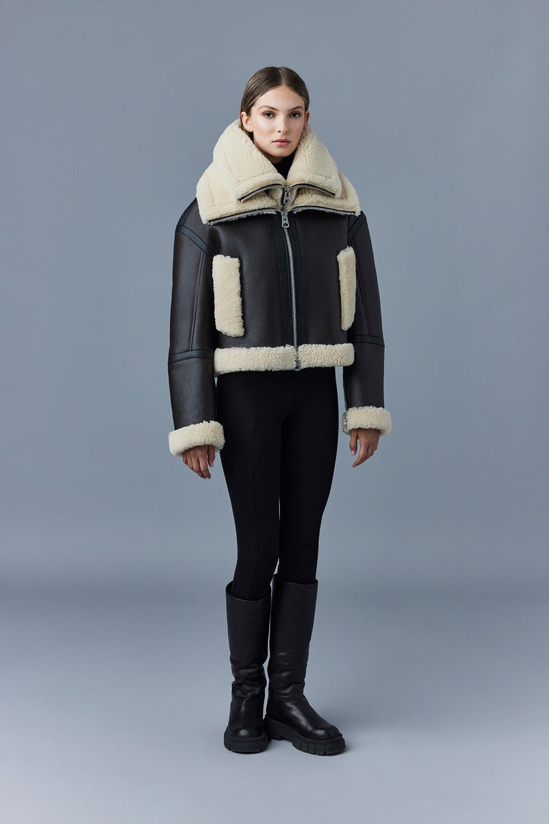 Mackage PENELOPA Sheepskin with double collar Läderjacka Dam Choklad | 859KRXEIQ