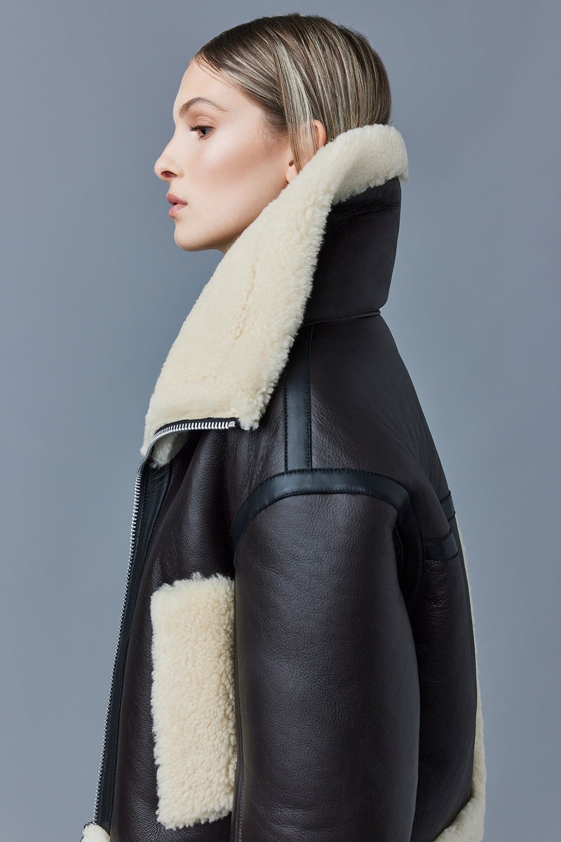 Mackage PENELOPA Sheepskin with double collar Läderjacka Dam Choklad | 859KRXEIQ