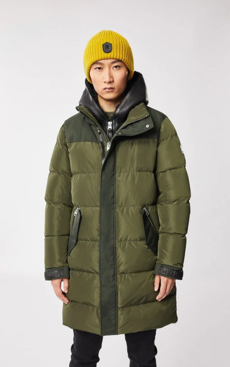 Mackage REYNOLD down with removable shearling bib and hood Rockar Herr Olivgröna | 341KRZNQG