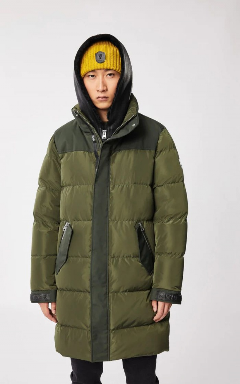 Mackage REYNOLD down with removable shearling bib and hood Rockar Herr Olivgröna | 341KRZNQG