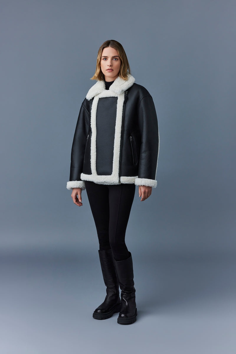 Mackage SENYA-SH Shearling with funnel collar Läderjacka Dam Svarta | 250LGYVCE