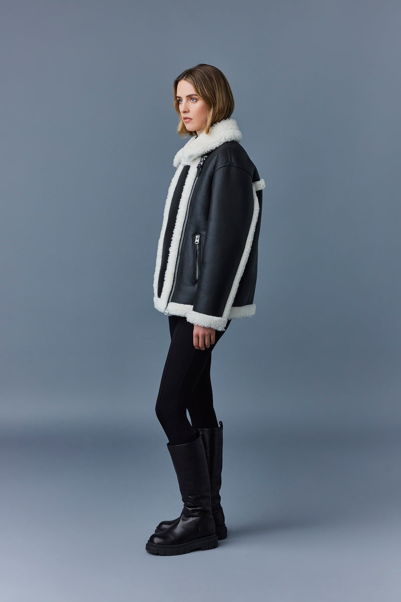 Mackage SENYA-SH Shearling with funnel collar Läderjacka Dam Svarta | 250LGYVCE