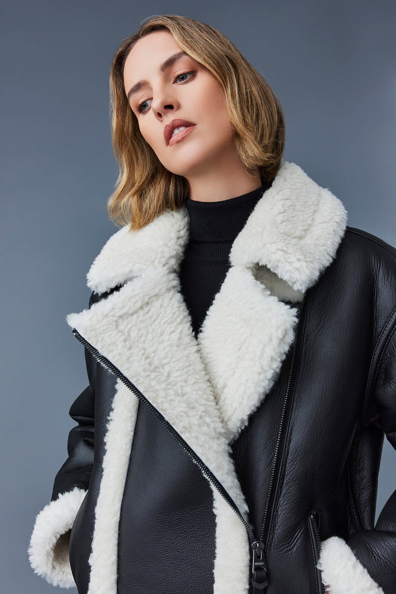 Mackage SENYA-SH Shearling with funnel collar Läderjacka Dam Svarta | 250LGYVCE