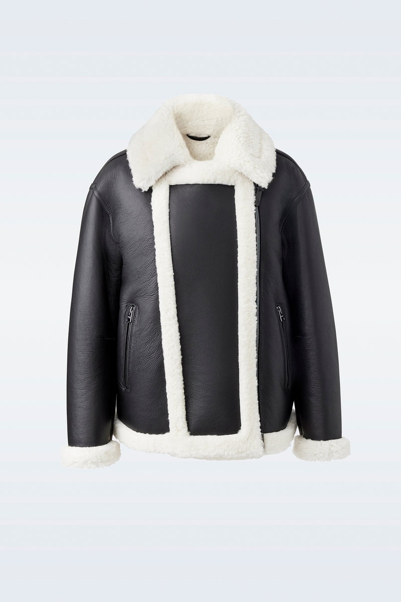 Mackage SENYA-SH Shearling with funnel collar Läderjacka Dam Svarta | 250LGYVCE