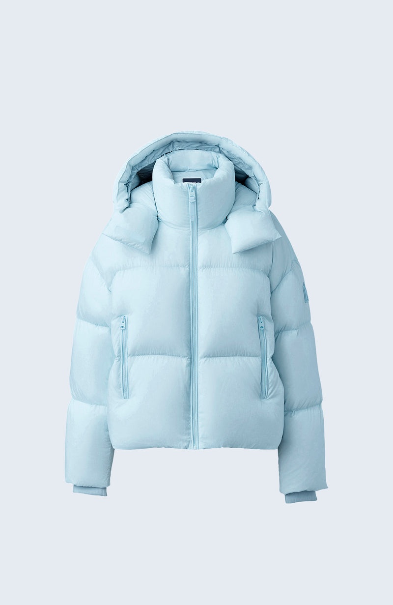 Mackage TESSY Medium down hooded with softwash crinkle finish Pufferjacka Dam Ljusblå | 821YPNGLS