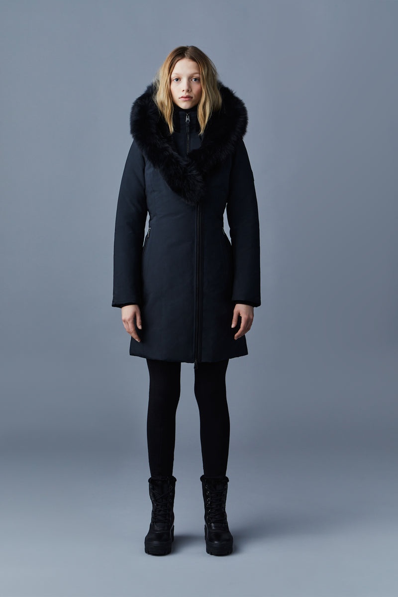 Mackage TRISH Powder Touch down with fox fur Signature Collar Rockar Dam Svarta | 139EDSNZV