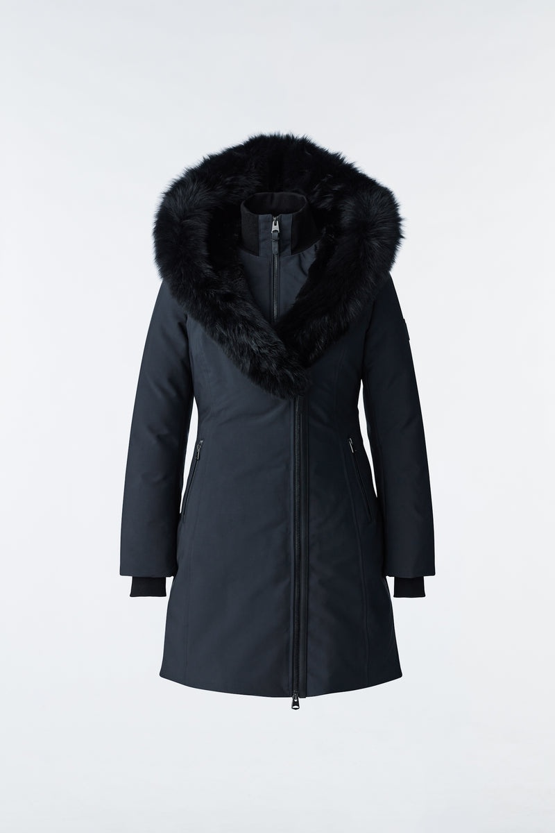 Mackage TRISH Powder Touch down with fox fur Signature Collar Rockar Dam Svarta | 139EDSNZV