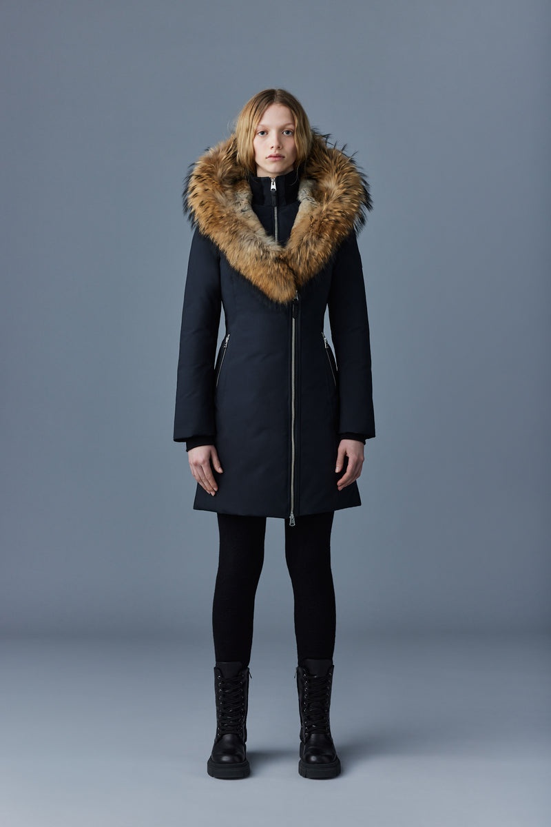 Mackage TRISH Powder Touch down with natural fur Signature Collar Rockar Dam Svarta | 365QDKAUH