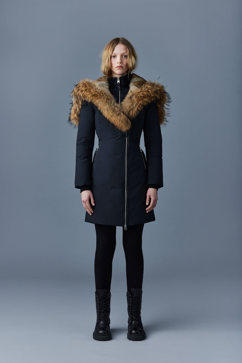 Mackage TRISH Powder Touch down with natural fur Signature Collar Rockar Dam Svarta | 365QDKAUH