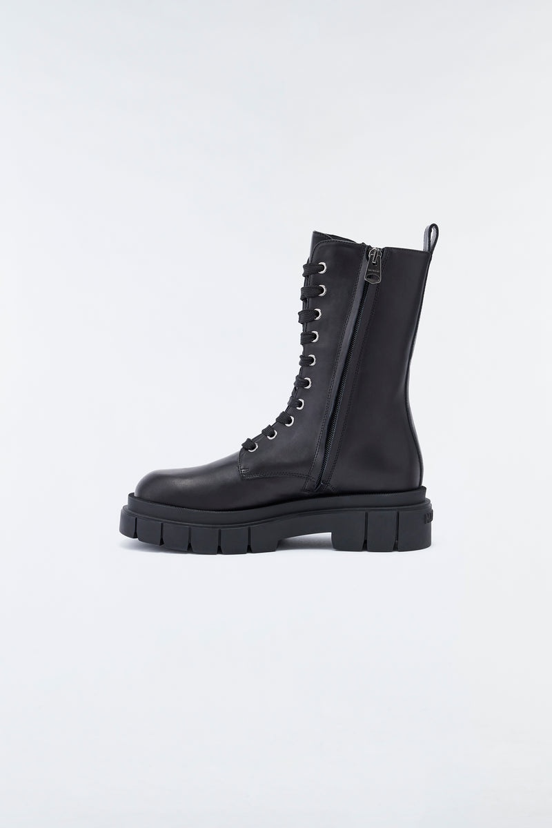 Mackage WARRIOR unlined lug sole (R) Läder combat Vinterkängor Dam Svarta | 619NCWXQY